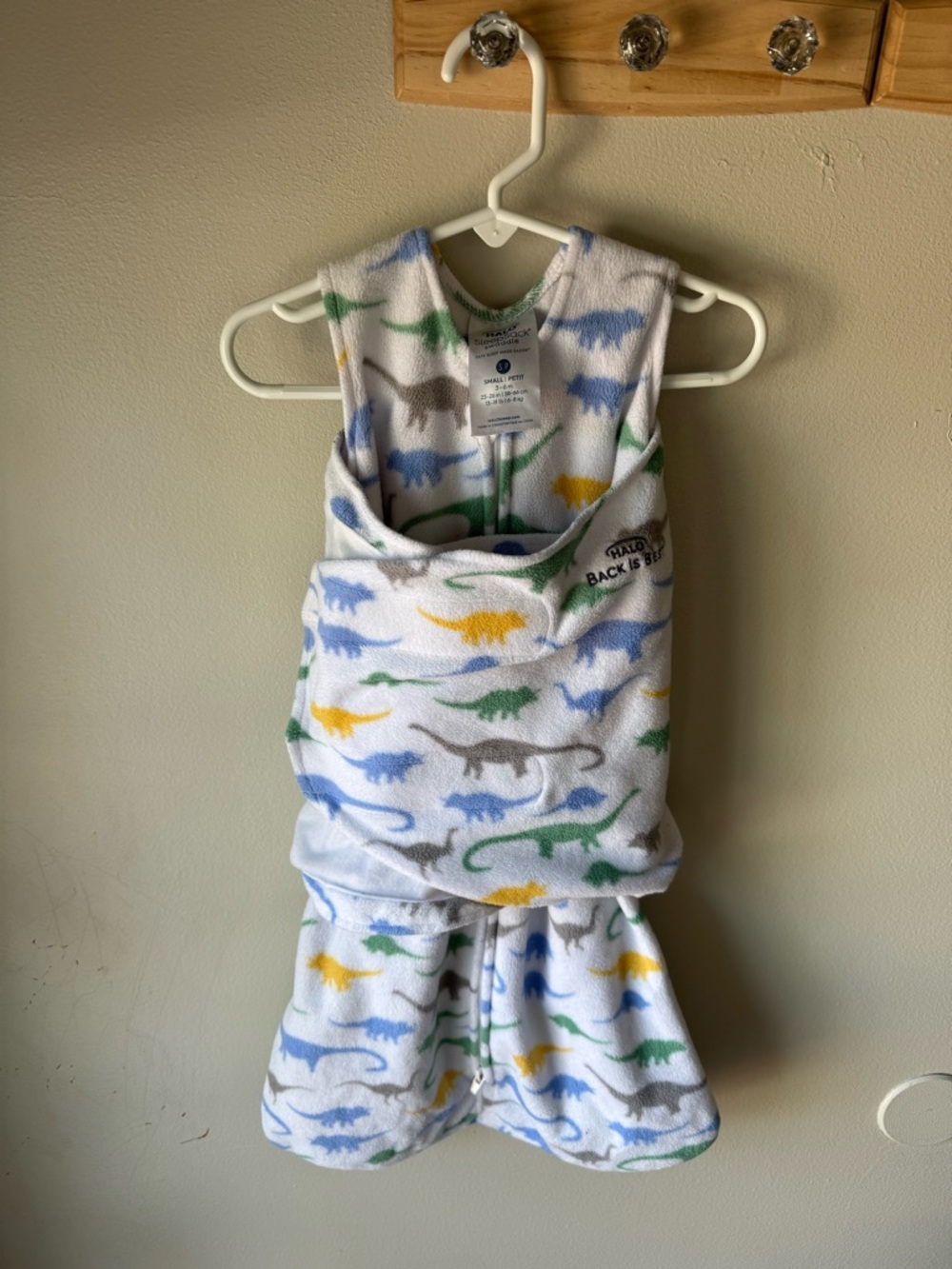 HALO SleepSack Swaddle Small 3-6M Micro-Fleece Blue Dinosaur Print